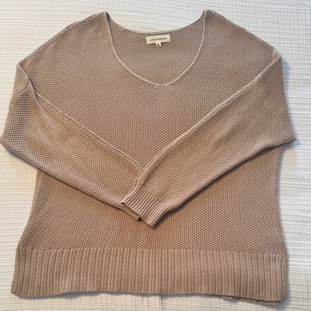 Lucky Brand Taupe V-Neck Women's Sweater